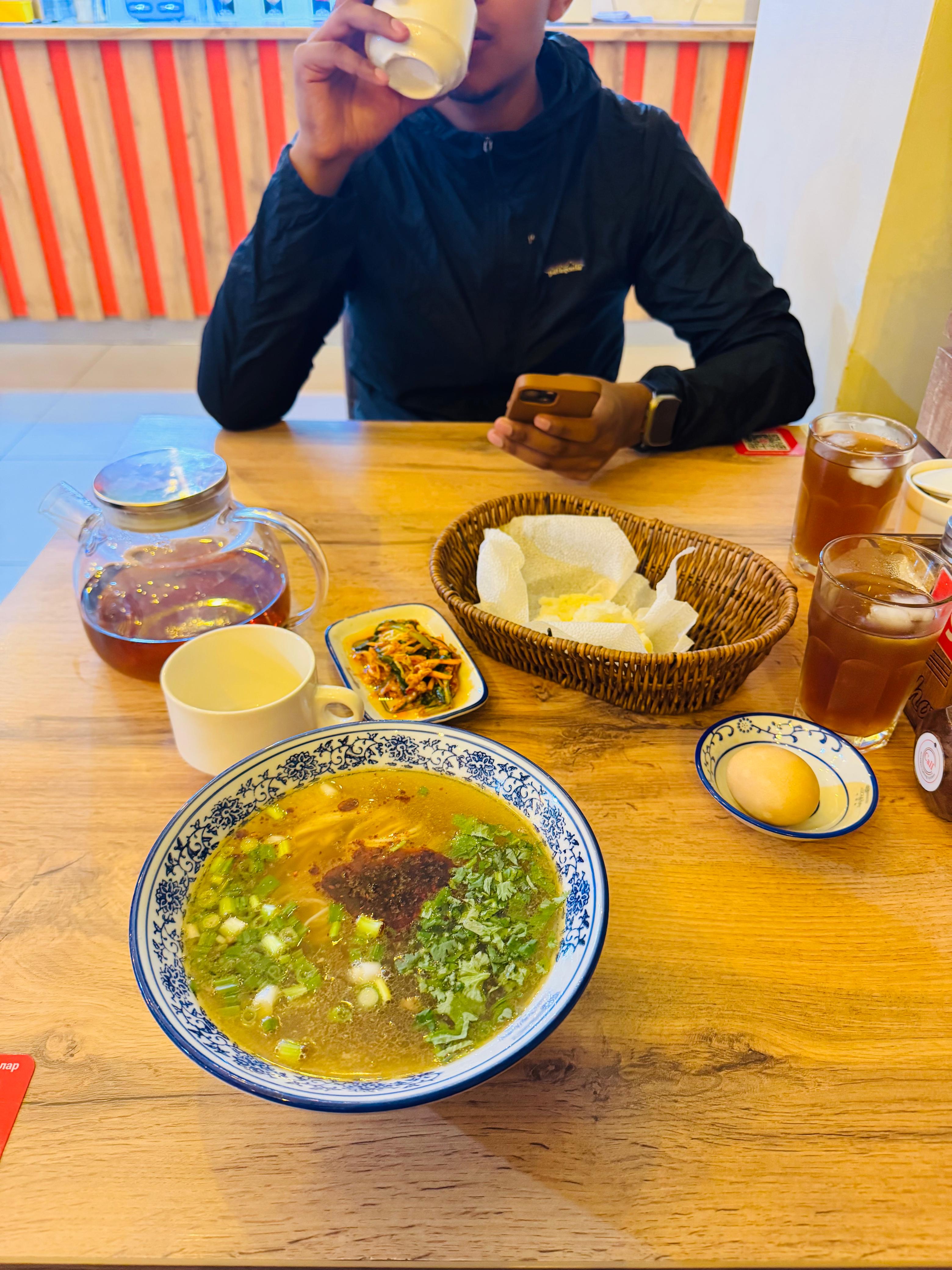 Beef noodle soup in Uralsk, Kazakhstan